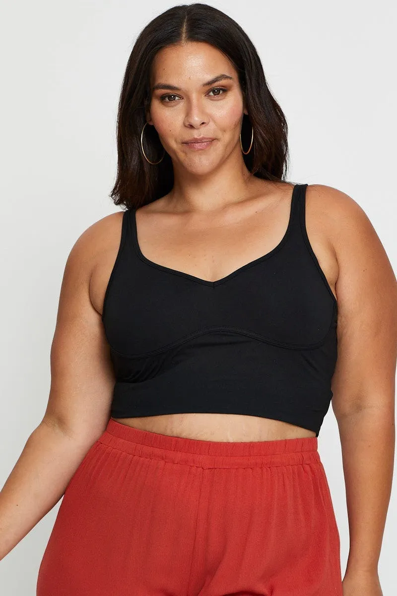 Black Tank Top Bust Seam Crop FrictionReducing Lining Lift Mode