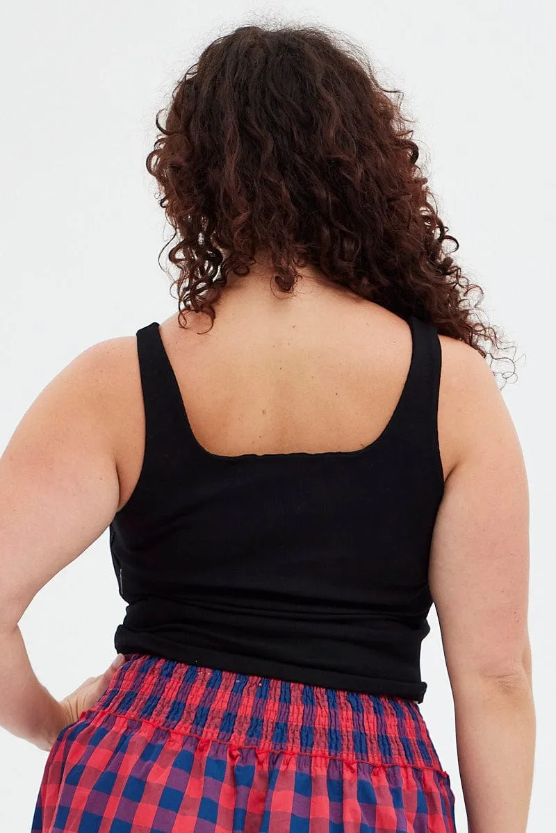 Black Tank Top Square Neck Sleeveless Cotton MultiFunctional Pockets Epic Glow
