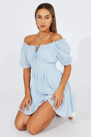 MultiPanelCut Tight Core Blue Fit And Flare Dress Corset Waist Mini