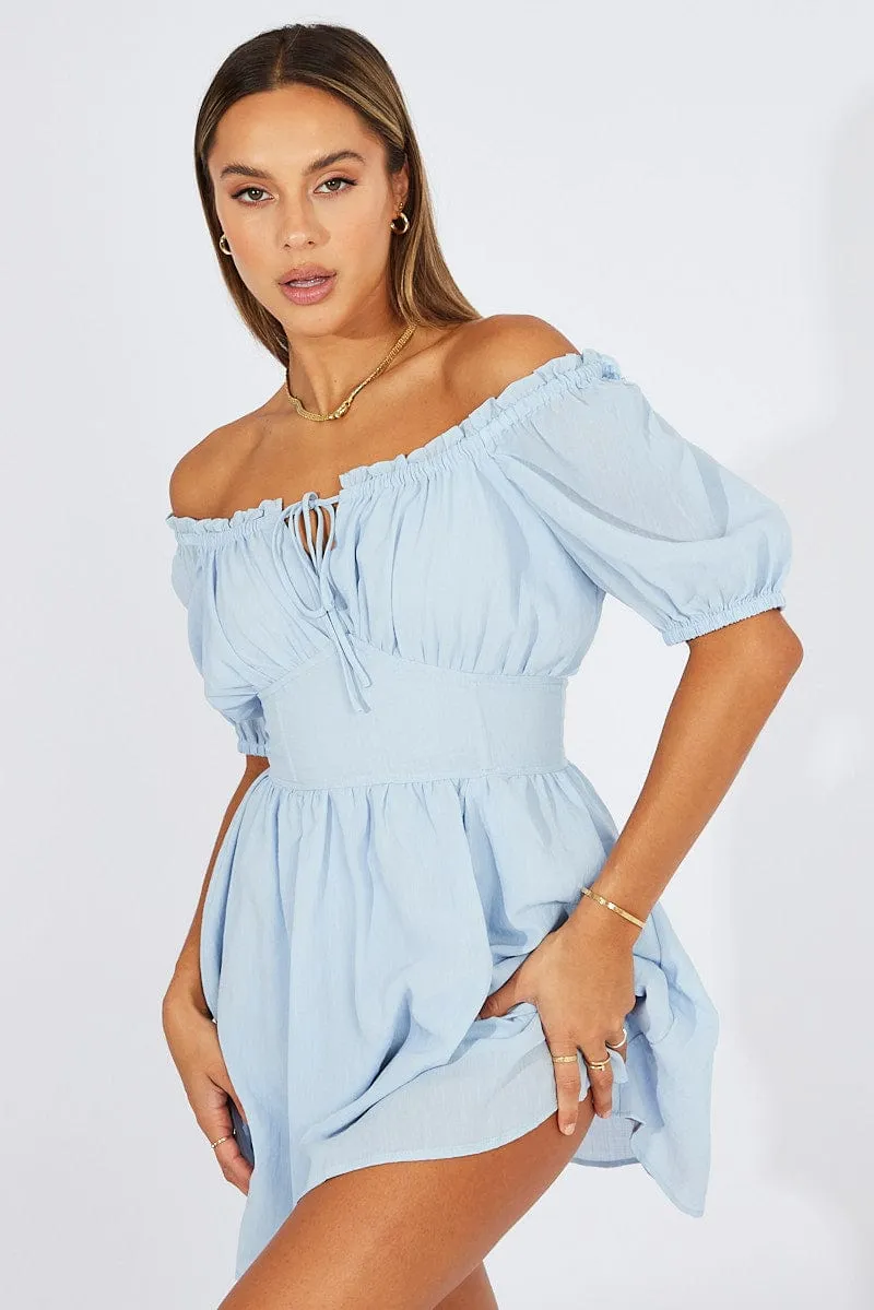 TemperatureRegulatingLining Compression Fit Blue Fit And Flare Dress Corset Waist Mini