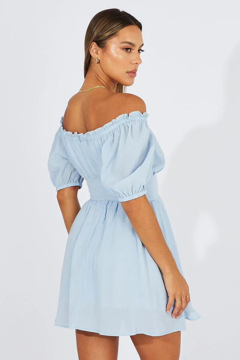Blue Fit And Flare Dress Corset Waist Mini Fire Core MultiPanelCut
