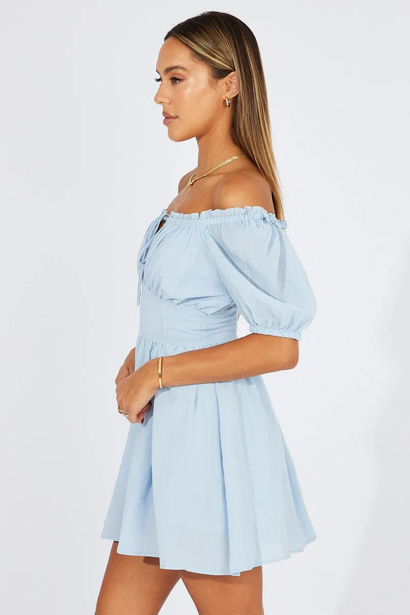 Blue Fit And Flare Dress Corset Waist Mini Rustic Ease