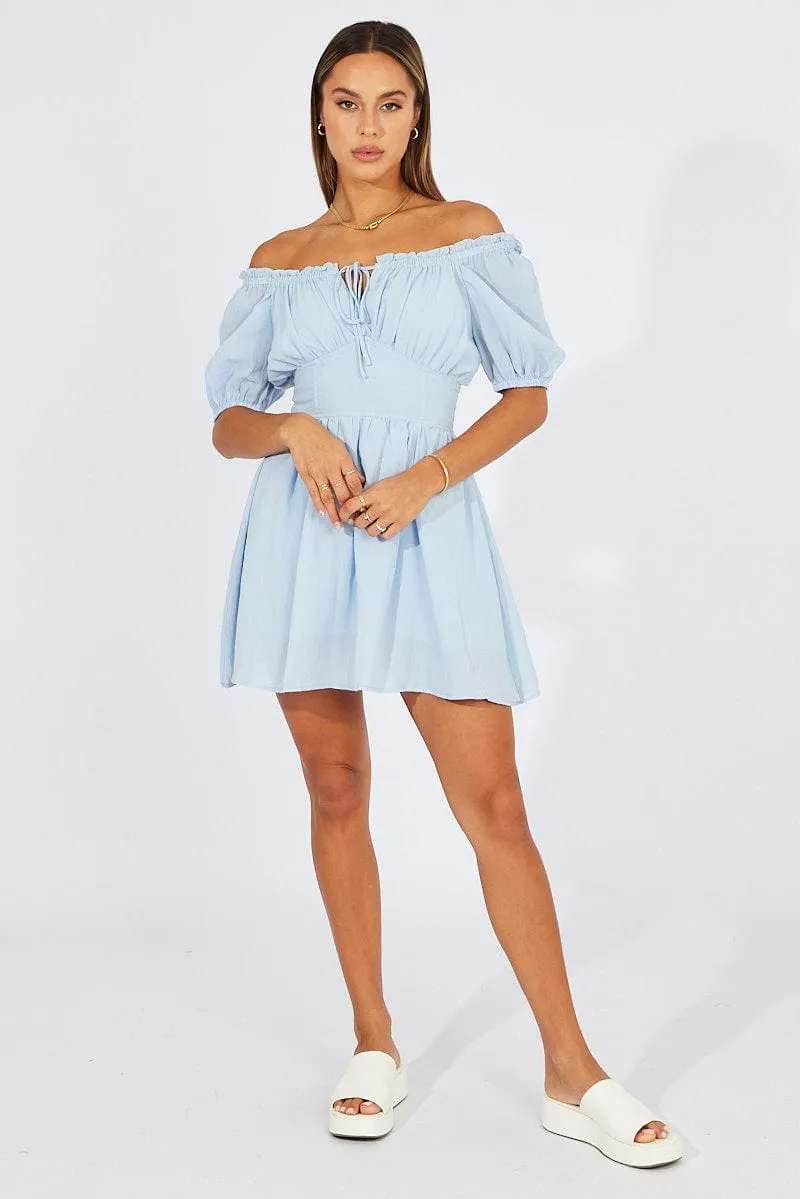 Blue Fit And Flare Dress Corset Waist Mini Mind Glow