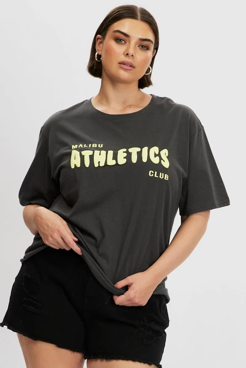 SeamlessConstruction Grey Graphic T Shirt Short Sleeve Crew Neck