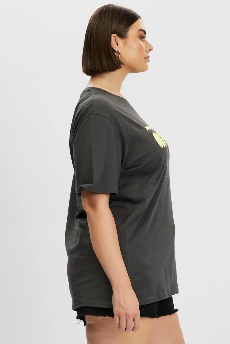 Grey Graphic T Shirt Short Sleeve Crew Neck certified