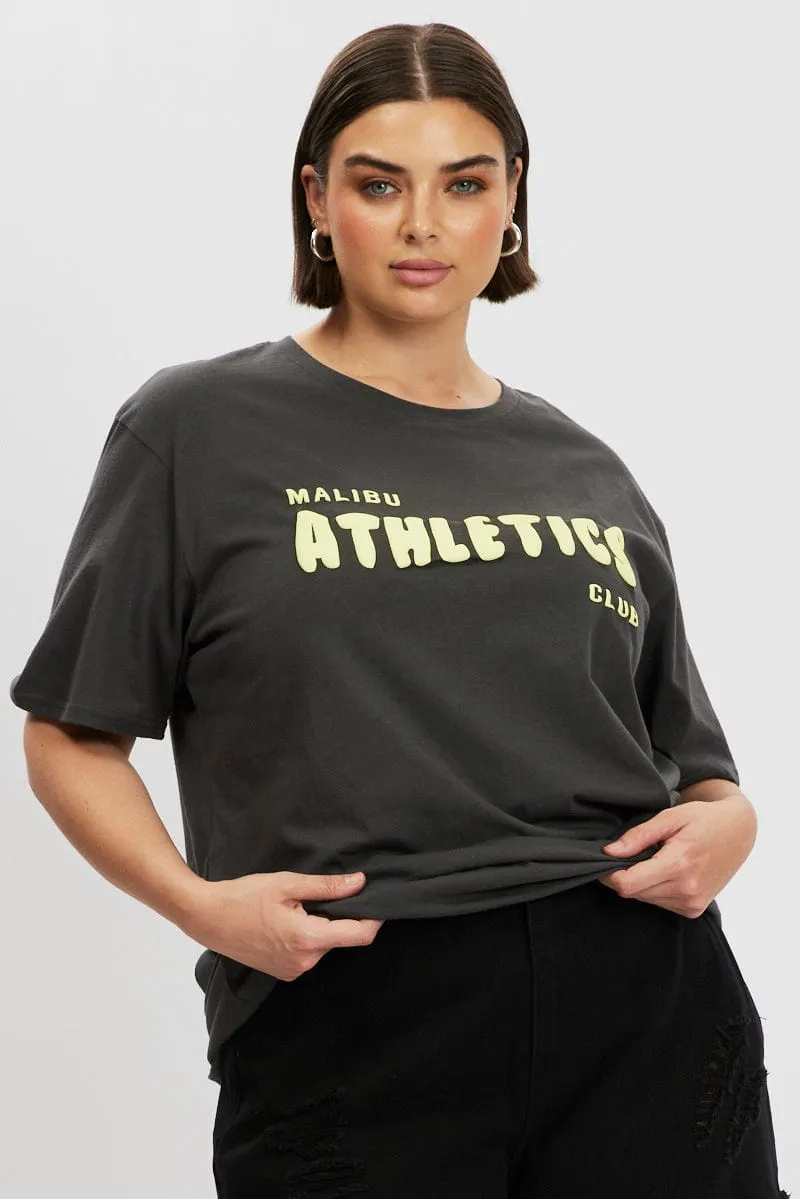 Grey Graphic T Shirt Short Sleeve Crew Neck Non Irritating Seams