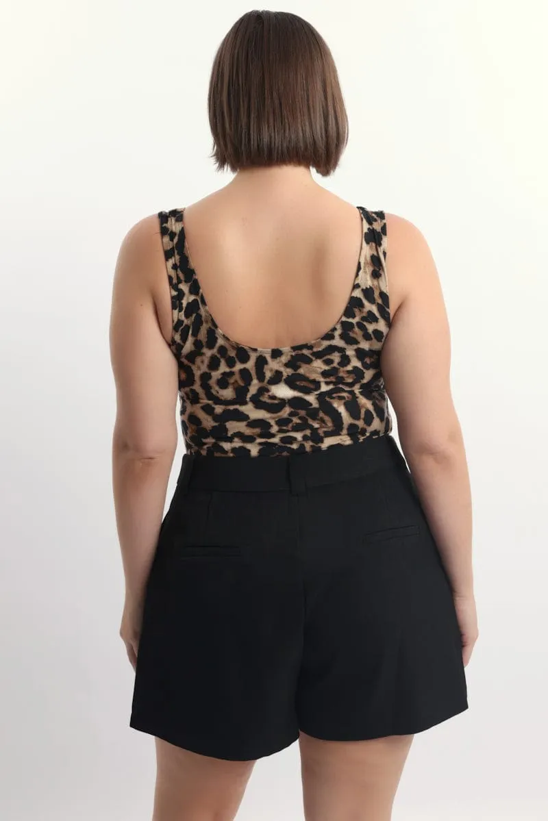Brown Animal Print Bodysuit Sleeveless Cool Hooded Jacket Breezy Fit