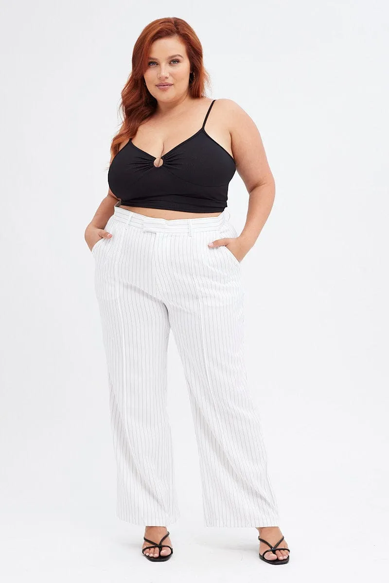 Stripe Wide Leg Pants High Rise Pin Seam Front Cozy Essentials Relaxed Fit Design