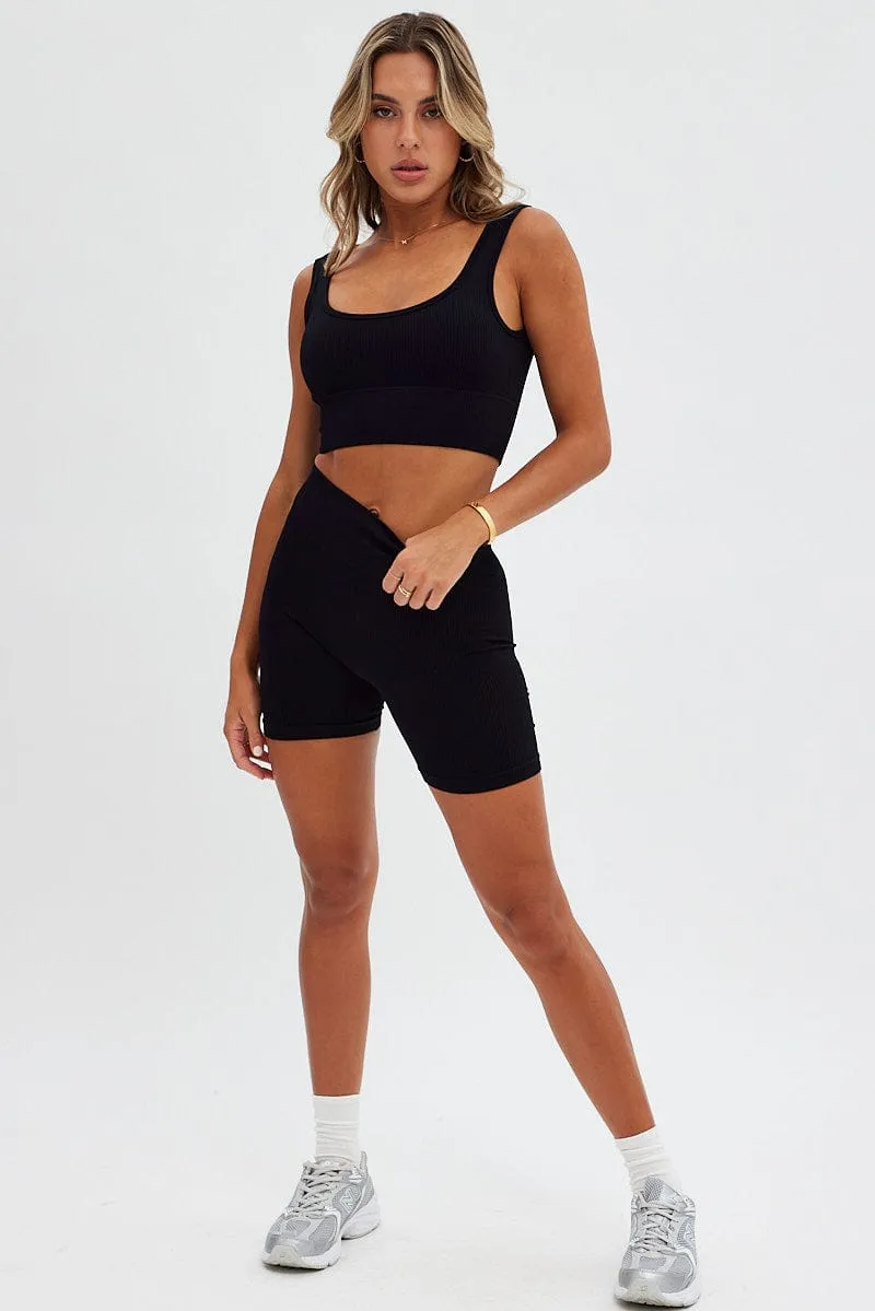 LowBulkFabric Black Tank Top Scoop Neck Seamless Activewear