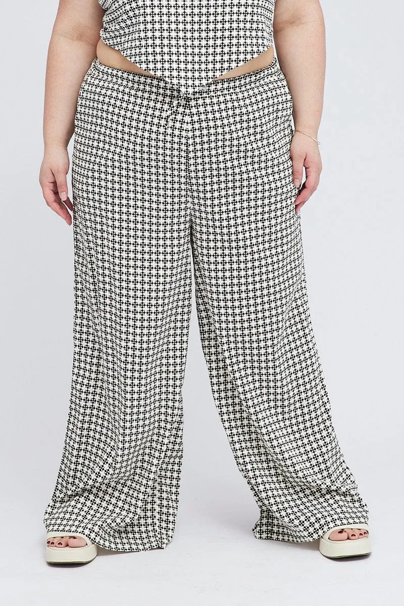 Recycled Polyester Brown Geo Wide Leg Pants High Rise
