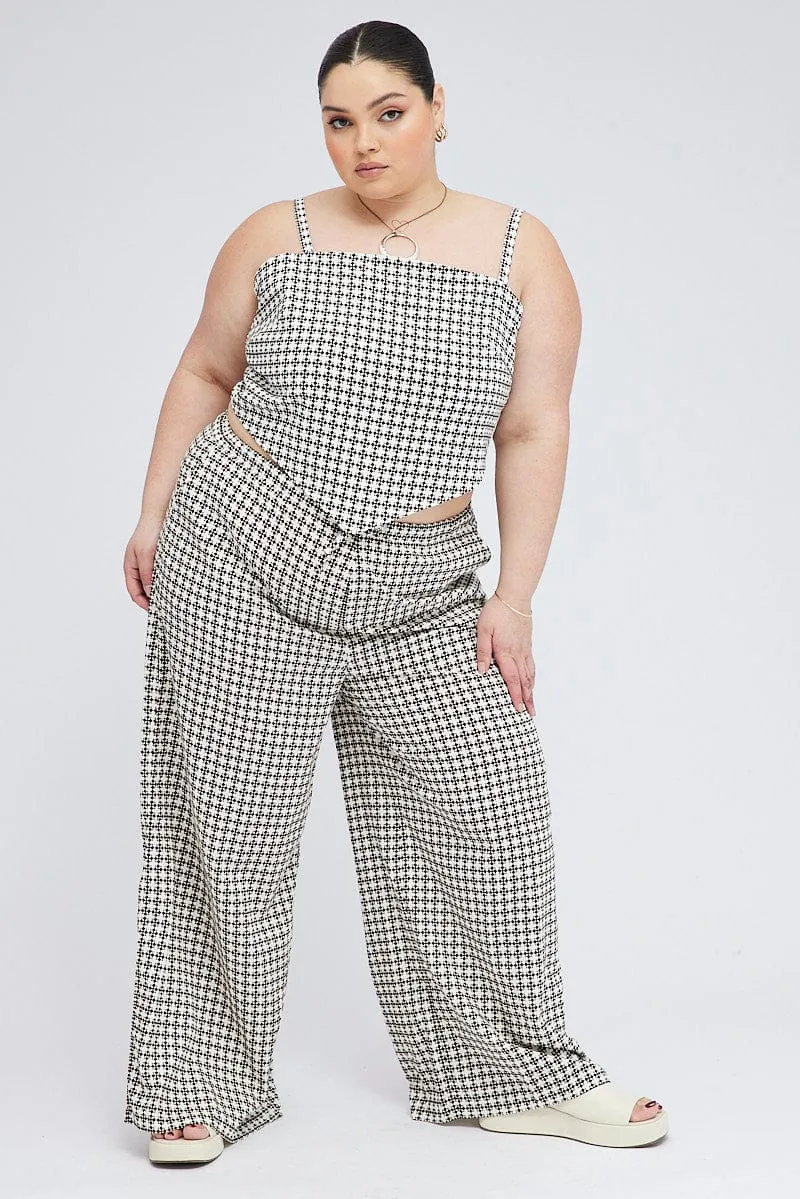 Brown Geo Wide Leg Pants High Rise Comfort Cushioning