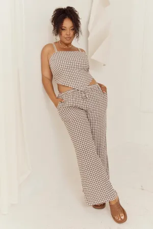 Sustainable Material Blend Tagless label Brown Geo Wide Leg Pants High Rise