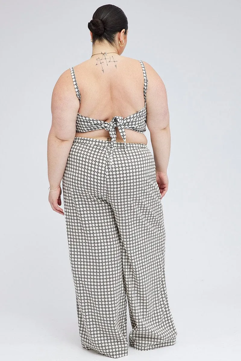 Rubberized Hem Outdoor Layer Brown Geo Wide Leg Pants High Rise