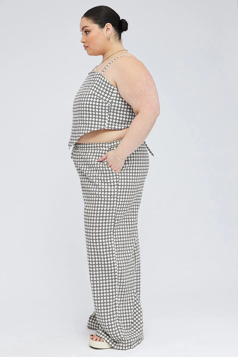 Brown Geo Wide Leg Pants High Rise UltraSoftLining