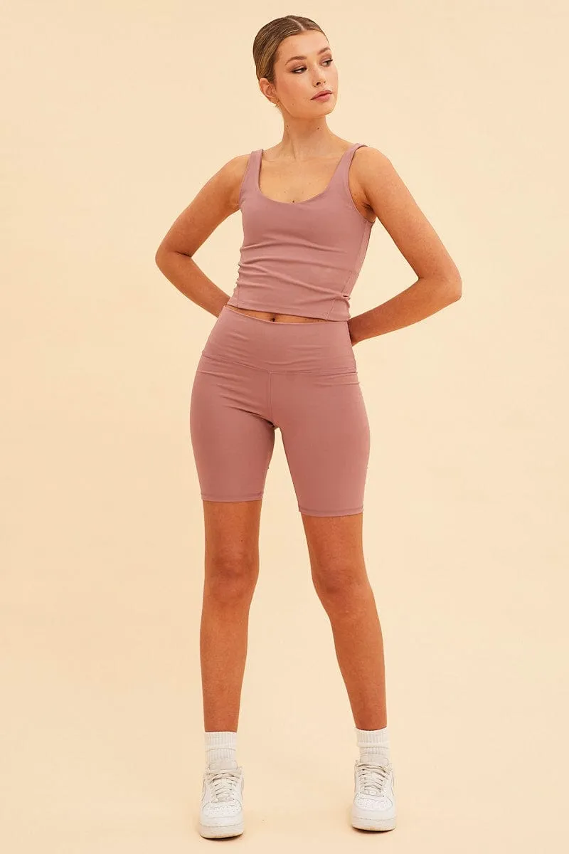 Brown Sara V Neck Active Tank Top Tale Core