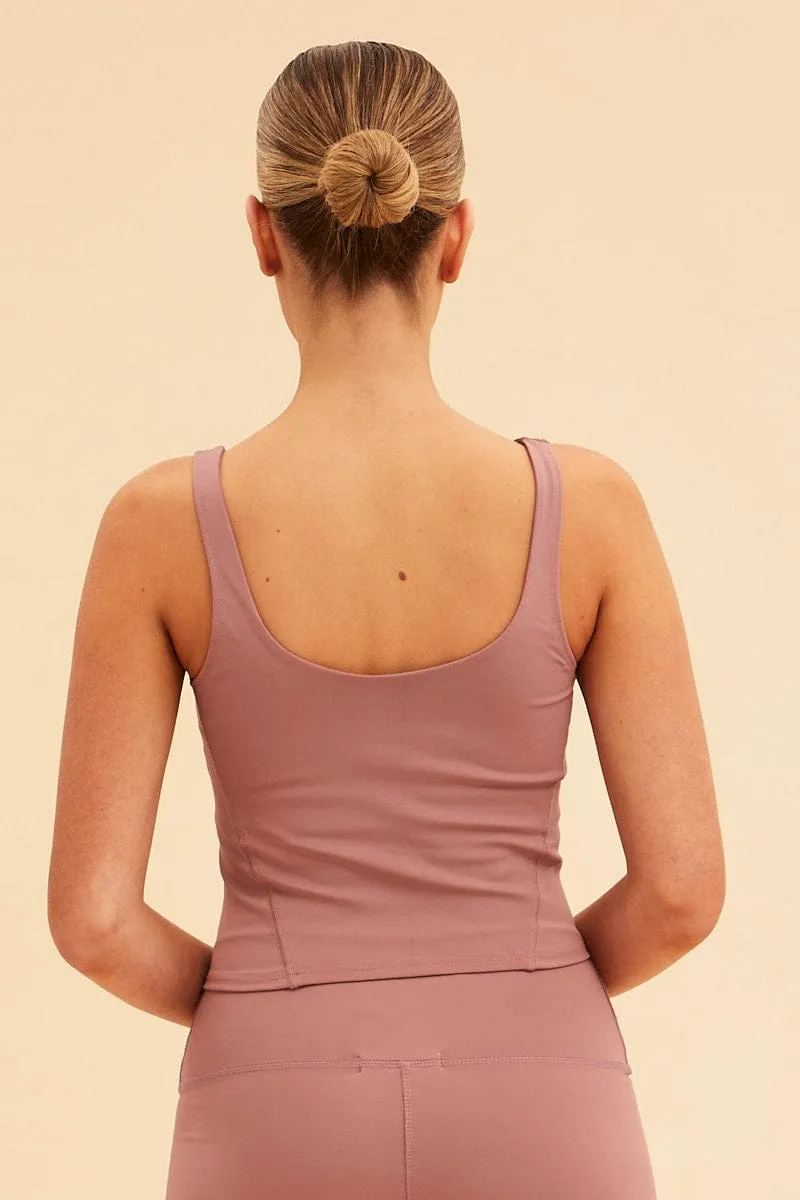 Simple Wear Brown Sara V Neck Active Tank Top