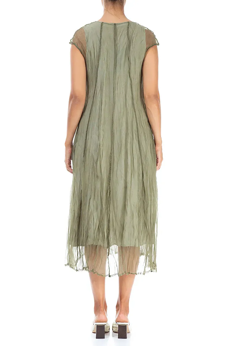 Roomy Design Laurel Green Crumpled Silk Chiffon Dress
