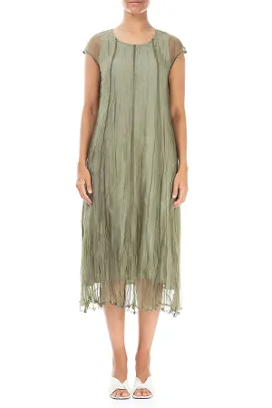 Laurel Green Crumpled Silk Chiffon Dress Cool Frame