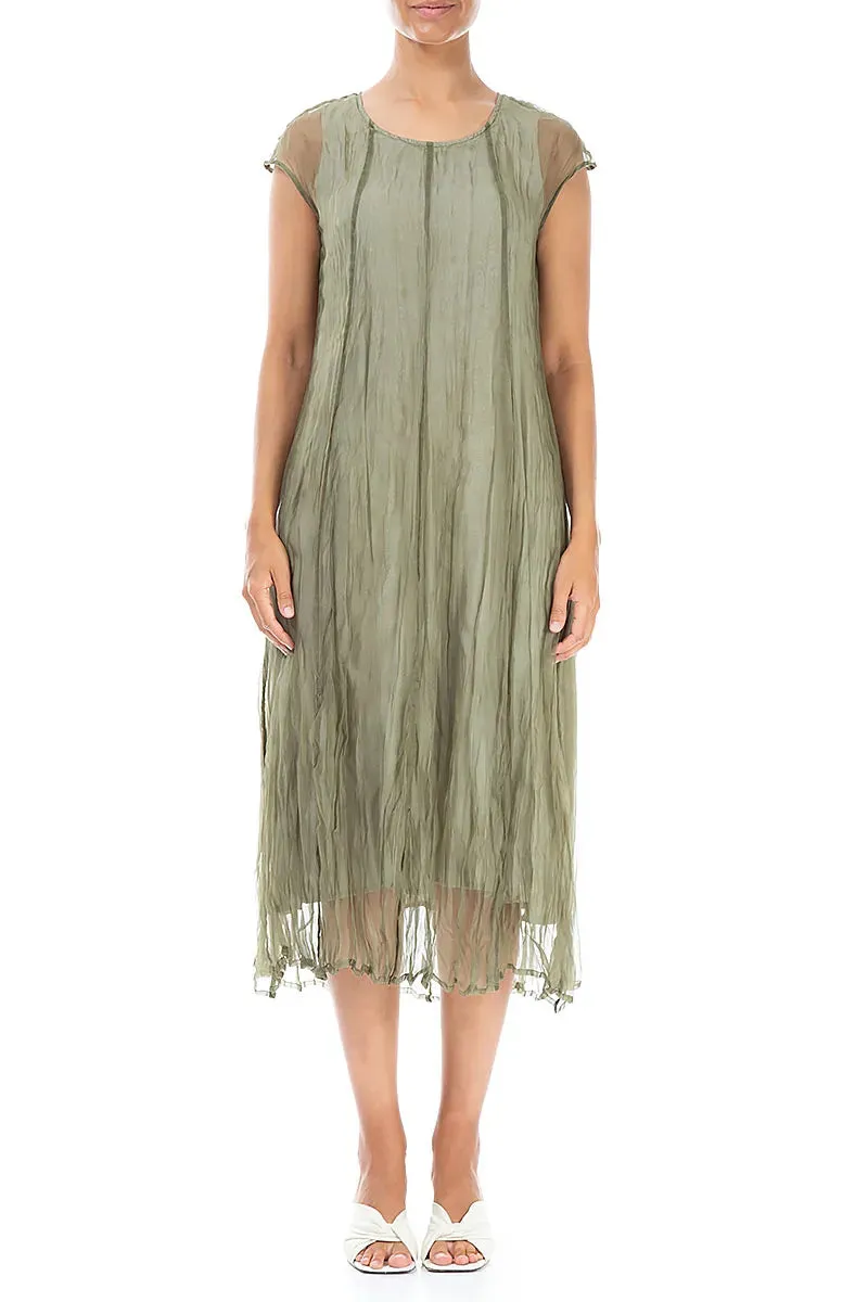 Laurel Green Crumpled Silk Chiffon Dress Cool Frame