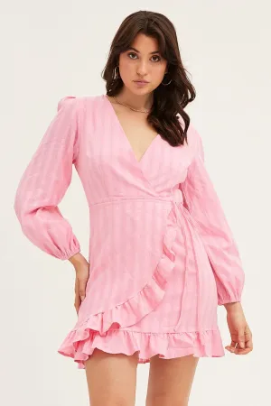 Pink Tie Waist Wrap Dress SoftTouch Texture Comfy Fashion