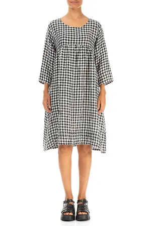Activewear Clothing Flared Black & White Check Linen Dress