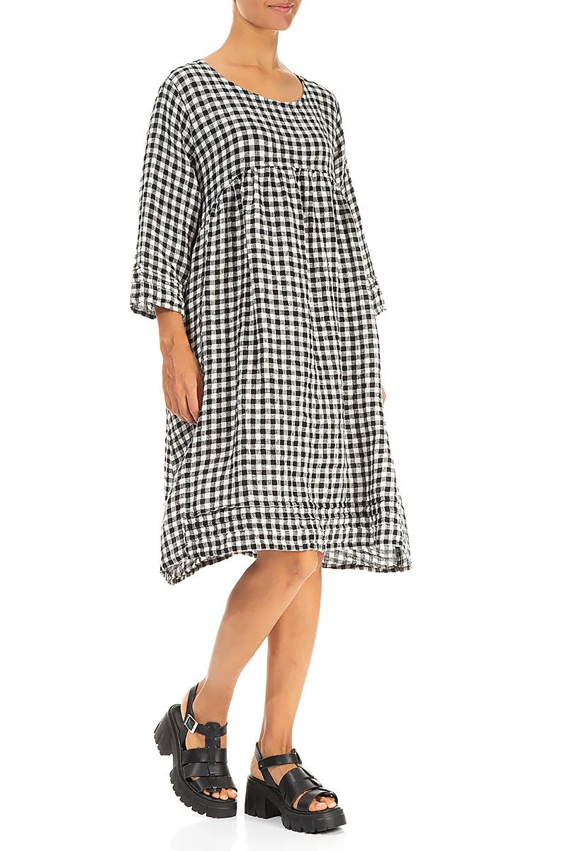 Flared Black & White Check Linen Dress UniversalFit