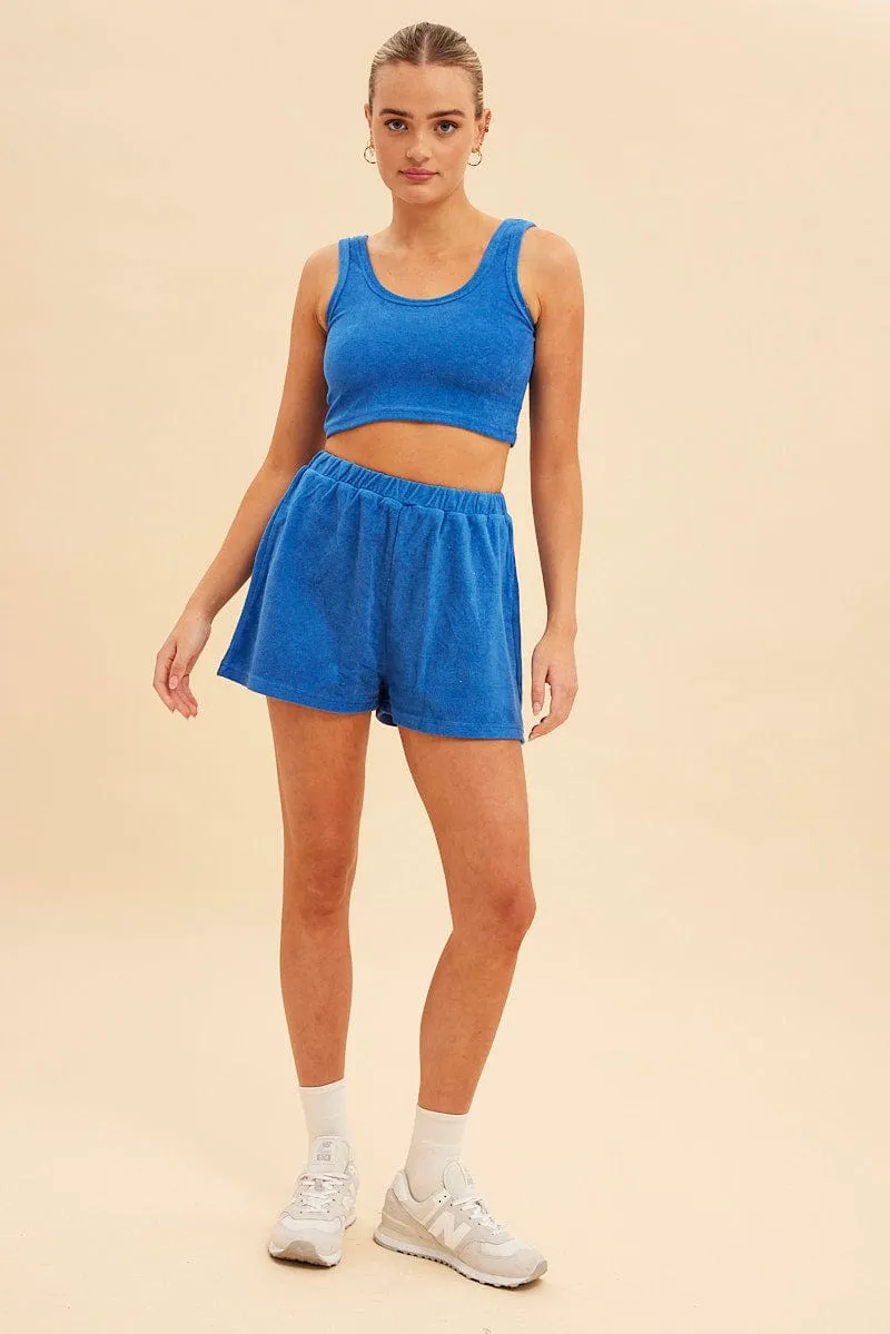 Blue Terry Beach Crop Tank FlexibleCollarDesign