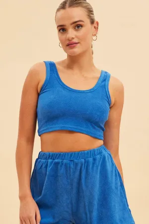 Classic Fashion Casual Trend Blue Terry Beach Crop Tank