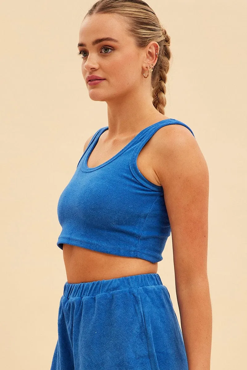 Blue Terry Beach Crop Tank Athletic Wear