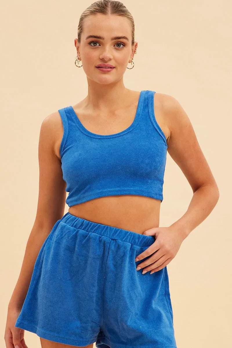 Blue Terry Beach Crop Tank HighDensity Weave
