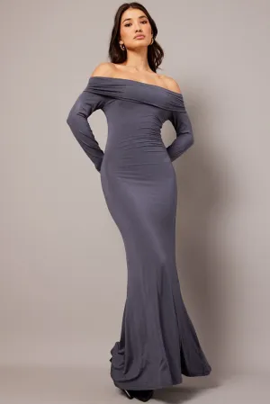Grey Off Shoulder Dress Long Sleeve Maxi Sporty Dress Hot Core