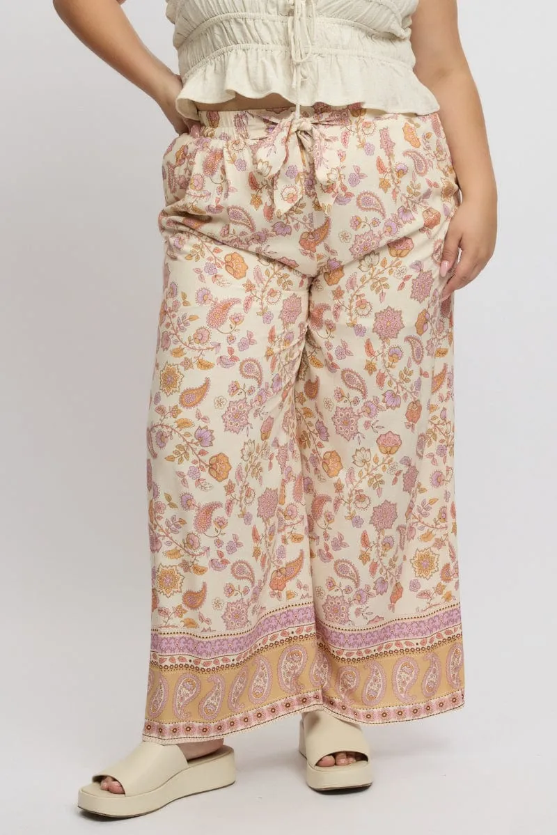 Beige Boho Tie Front Pants AbrasionGuardTape