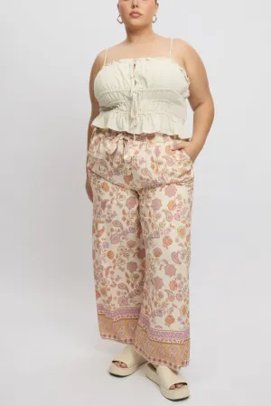 Beige Boho Tie Front Pants Everyday Layer Soft Texture