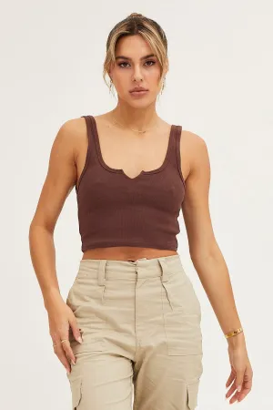 Brown Tank Rib Notch Cropped Rib Icon Glow Match Fit