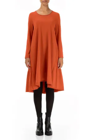 Flared Back Burnt Orange Cotton Dress Stage Feel