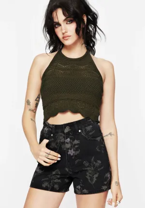 Thistle Floral Print Denim Shorts Casual Clothing