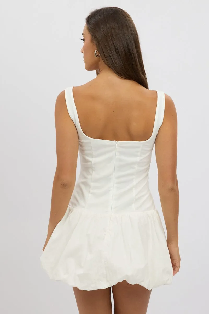 Flash Core White Bubble Dress Square Neck