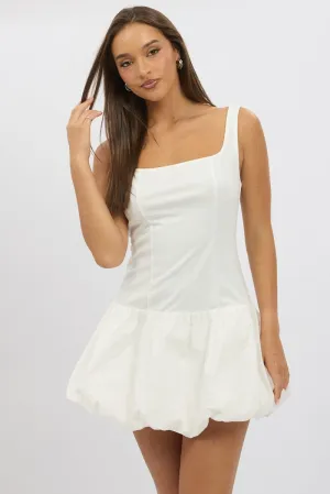 Cold Weather Stone Glow White Bubble Dress Square Neck