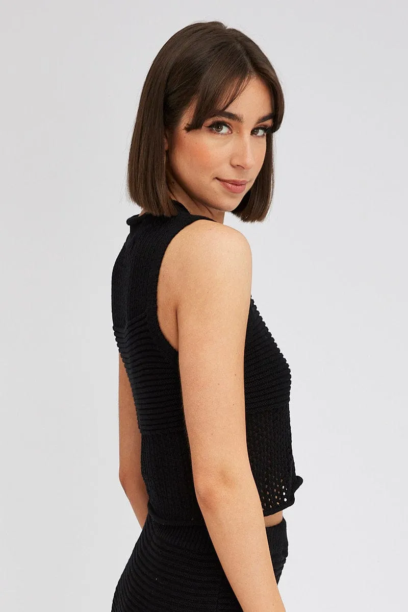 Leader Core Black Crochet Knit Tank Top