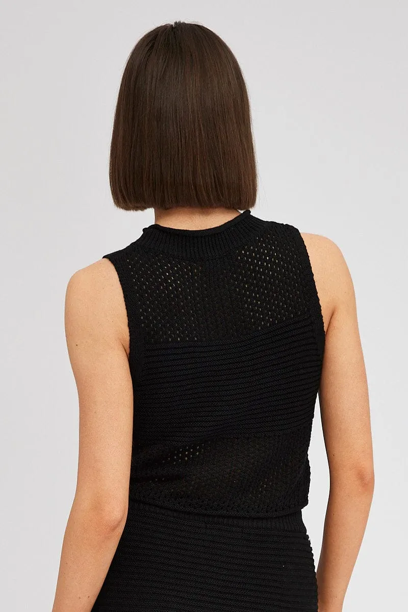 SustainableBlend Classic Shirt Black Crochet Knit Tank Top