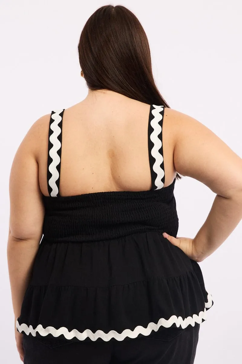 Office Mood Black Smock Top Sleeveless Ric Rac