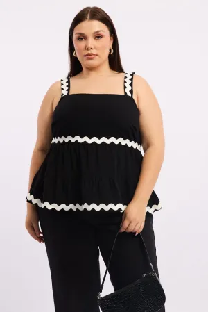 Stylish Jeans EcoDyeProcess Black Smock Top Sleeveless Ric Rac