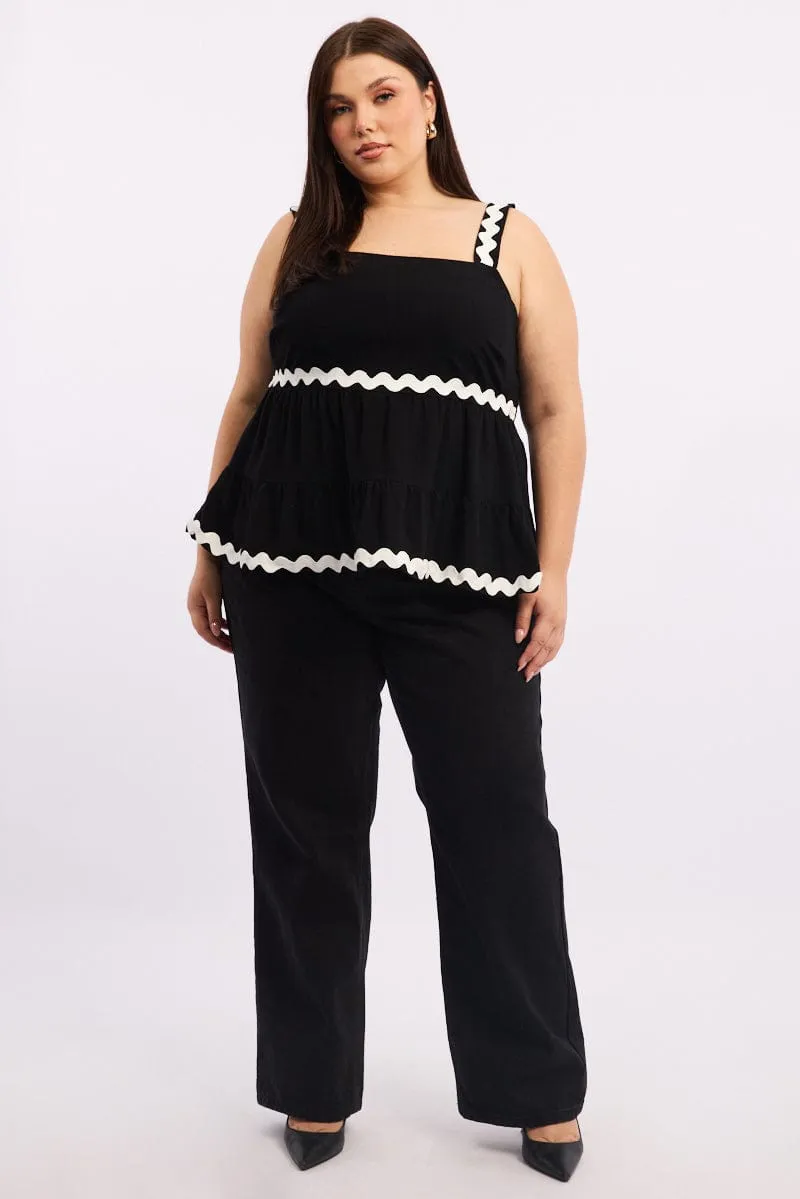 Black Smock Top Sleeveless Ric Rac Soft Jacket