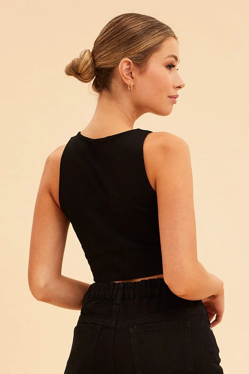 OrganicCotton Black Essential Cotton Stretch Crop Tank
