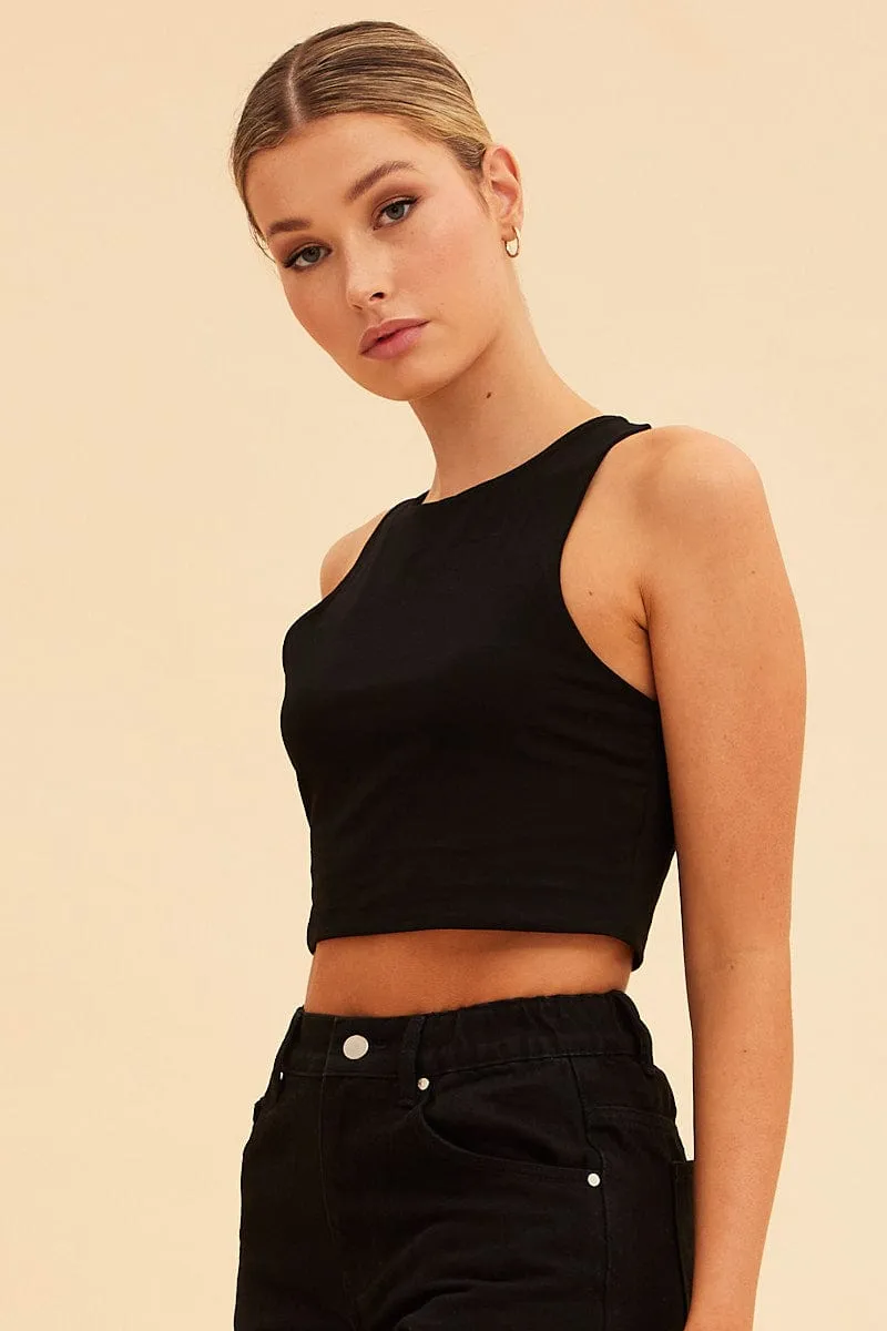 Black Essential Cotton Stretch Crop Tank Lightweight insulation Handmade Glow