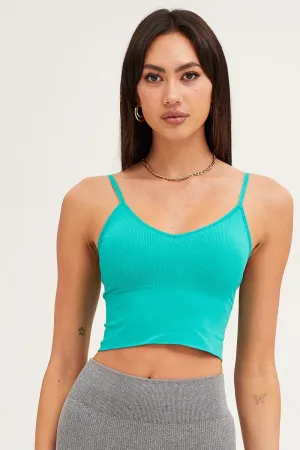 City Beat DoubleLayeredHem Green Crop Singlet Top Seamless