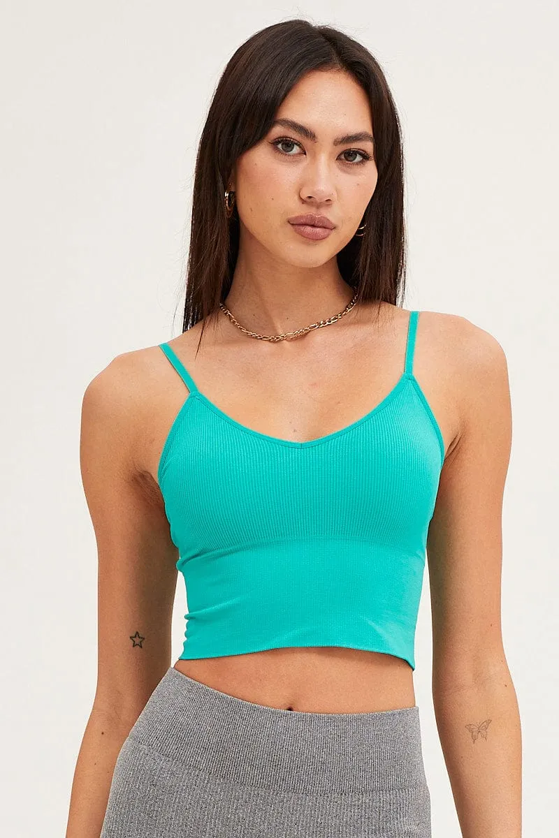 Coastal Chic Green Crop Singlet Top Seamless