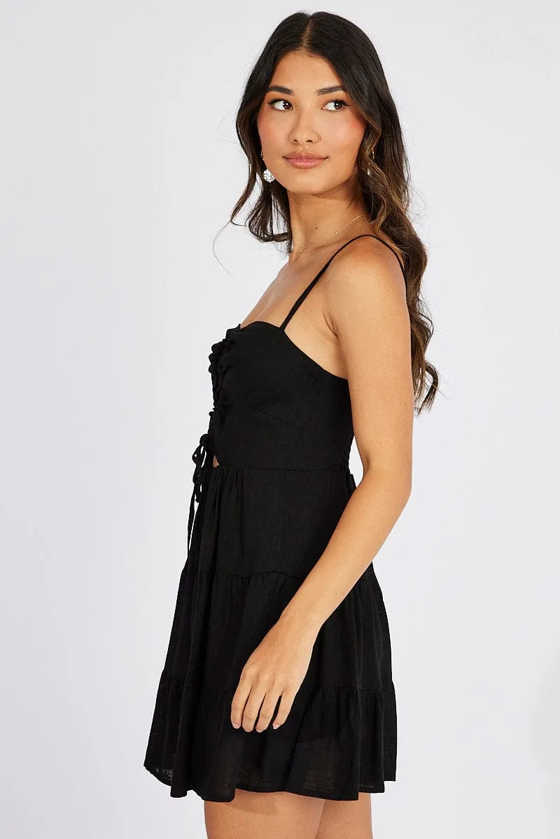 Black Fit And Flare Dress Strappy Mini Colorfast Dye Ocean Air