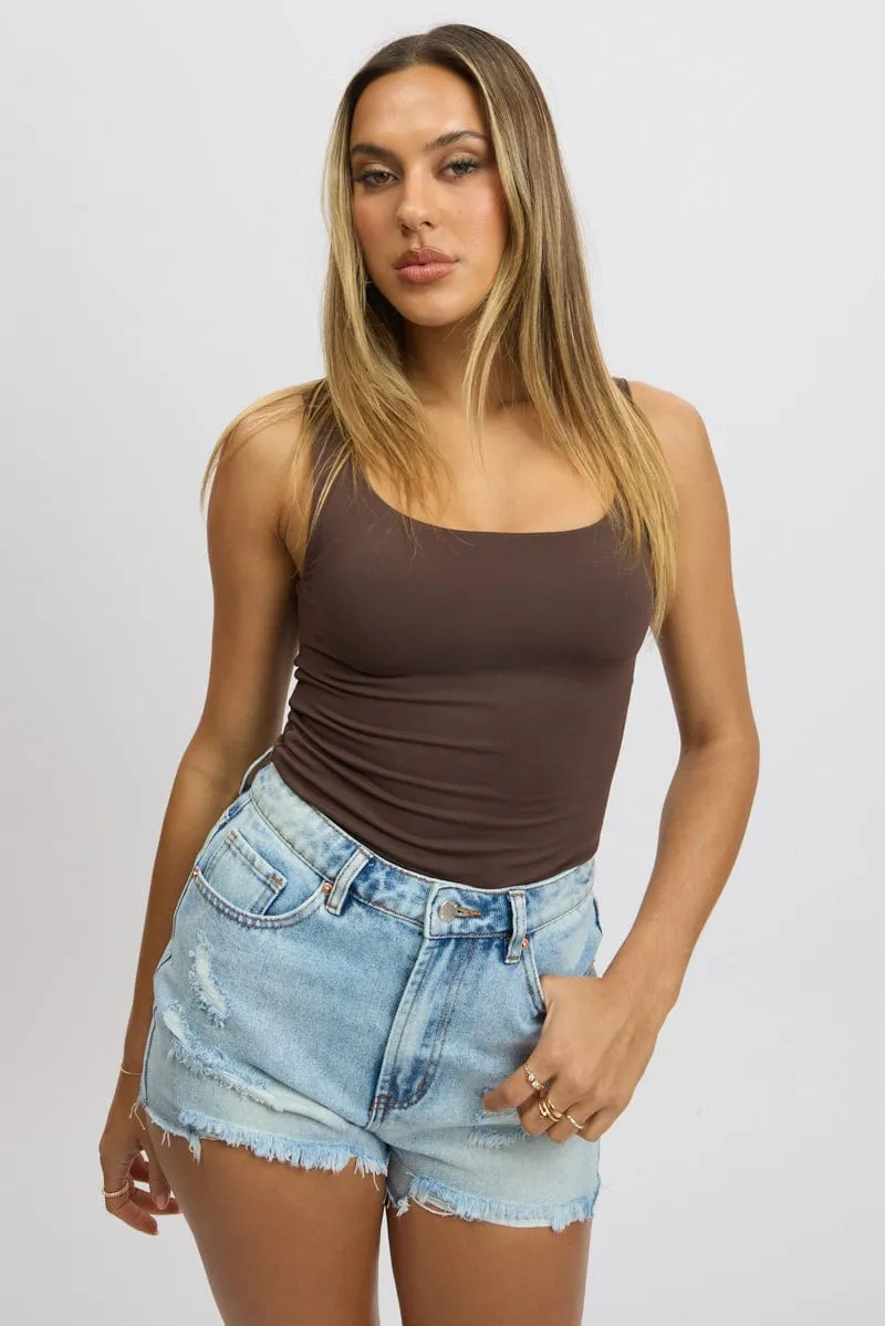 Brown Tank Top Sleeveless Supersoft Durable Stitching