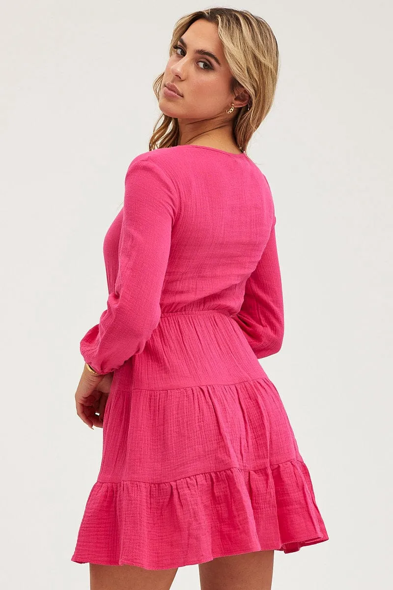 Outdoor Pants Pink Skater Dress Long Sleeve Mini
